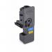 This image shows a pack of Kyocera OEM ink cartridges. The cyan cartridge has a page yield of 1200 and is the TK5220C model. It has an original toner and the code 1T02R9CNL1.