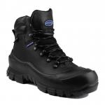 In the image, there is a pair of black Lavoro Exploration Low H / D Boots in size 12. They have a sturdy and durable design, with a high ankle and heavy-duty construction. The boots are ideal for rugged outdoor work or exploration with their strong grip and protection for the feet.