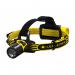 The photo captures a LED head lamp, specifically the Ledlenser Exh8 model, from the brand Ledlenser. This head lamp is designed to be intrinsically safe and is named the Torches series. The lamp emits a bright LED light and has a sleek, compact design.