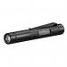 The image displays a compact and sleek black Ledlenser P2R Core Led Torch from the brands renowned range of torches. Its lightweight design features a bright LED light with impressive beam and focus capabilities, perfect for any outdoor adventure or emergency situation.