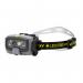 The picture shows a Ledlenser HF8R Work Head Torch with a bright LED light that emits 1600 lumens. The torch has a sturdy head strap and a compact, durable design. It is ideal for hands-free use in a variety of lighting situations.