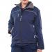 The picture shows two navy blue Beeswift weatherproof jackets, one for ladies and one soft shell. The jackets are lightweight and sleek, providing protection against the elements. The navy blue color gives a professional and stylish look, making it suitable for any outdoor activity.