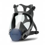 In the photo, a white Moldex full face mask is shown, with a clear plastic shield covering the entire face. The mask is designed for small sizes and has the Moldex logo printed in black on the front.