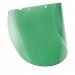 The image shows a pair of V-Gard face visors and full masks, manufactured by MSA. They are made of green, moulded plastic and are designed to provide comprehensive protection for the face.