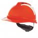A bright orange MSA V-Gard 500 vented safety helmet with the V-Gard Head Protection logo displayed prominently. The helmet features a durable design and offers reliable head protection for any job.