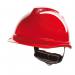 The V-Gard Head Protection MSA V-Gard 520 Peakless Safety Helmet in red is a sturdy and sleek headgear with the recognizable MSA logo. Its peakless design gives it a modern look, while the bright red color adds a pop of vibrancy.