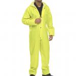 The photograph shows bright, yellow Beeswift overalls and coverall made of durable nylon material. The coverall has a B-Dri coating for protection against moisture. It is a size 2XL and is perfect for any job that requires both strength and waterproofing.