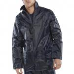 The photo shows Beeswift Weatherproof Jackets in a navy blue color. One specific jacket, the Nylon B-Dri Jacket, is featured and is shown to have a weatherproof design.