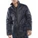 

This photograph features a Beeswift weatherproof jacket in navy blue 2XL, made with nylon B-dri material. The jacket appears durable and protective, with a sleek and stylish design. It is perfect for any outdoor activity in inclement weather. The jacket features a zip-up front and multiple pockets for functionality.
