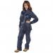 This photograph captures a stunning image of the Beeswift Weatherproof Overalls and Coveralls paired with the matching Nylon B-Dri Weatherproof Suit in a deep navy blue color. The sleek, waterproof material and practical design of these garments are highlighted in this striking shot.