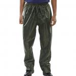 The image shows Beeswifts Nylon B-Dri Trousers in a beautiful olive green color. These trousers feature a stylish and functional design, perfect for any outdoor activity. Made with high-quality materials, they offer both comfort and durability. Available in size 3XL.