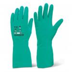 The photograph features a pair of green Beeswift nitrile gloves labeled as NCGxL. The gloves are made of high-quality chemical-resistant material and have a textured surface for added grip. The size is extra-large, making them suitable for various hand sizes. The bright green color adds a pop of color to the gloves.