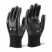 The image shows a pair of black Beeswift nitrile coated gloves, fully coated for maximum protection. Made of polyester, they are size XL and feature the Beeswift logo on the back of the hand. These gloves offer reliable hand protection for any task.
