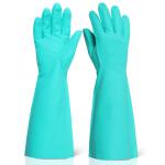 The Beeswift Nitrile Gloves are vibrant green in color and feature a sleek design. The gloves are extra-large with a length of 18 inches, providing ample coverage and protection. Made of durable nitrile material, these gloves are ideal for various tasks and will keep your hands safe and clean.