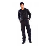 This photo features a black Beeswift heavy weight boilersuit in size 48. The durable material and practical design are ideal for tough work environments. The classic black color adds a professional touch.