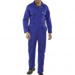 The picture shows a vibrant royal blue Beeswift boilersuit in size 38. The durable fabric and classic design make it a practical choice for any work environment. The suit features multiple pockets, a sturdy zip closure, and adjustable cuffs for a comfortable fit.