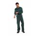 This image shows a dark green Beeswift boilersuit with long sleeves and a button-up front. The fabric is sturdy and durable, perfect for tough jobs. The suit has multiple pockets for storage and a comfortable fit overall.