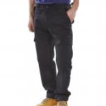 The photo shows a pair of black Beeswift Combat Trousers with a label indicating they are size 50. The trousers have multiple pockets and a practical, rugged design, perfect for outdoor activities. The black color adds a sleek and stylish touch to the functional design.