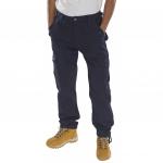 The photo shows a pair of navy blue Beeswift Combat Trousers in size 42. The trousers have multiple pockets and a durable design, perfect for outdoor activities or tough work environments. The navy blue color adds a sleek and professional touch to the practical design.