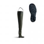 This image features a pair of green Dunlop full safety chest waders. Made from durable materials, they provide full protection for your feet and legs. The Dunlop logo can be seen on the front, while the adjustable straps ensure a comfortable fit. Perfect for those working in wet and hazardous conditions.