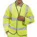 The image shows a bright yellow Beeswift high visibility long sleeve jerkin, in size 4XL, with the brands logo displayed on the chest. The garment is made of durable fabric and features reflective strips for visibility in low light conditions.