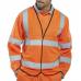 The photo shows a bright orange long-sleeve jerkin from Beeswifts high visibility clothing line, size 4XL. The clothing is designed for maximum visibility and safety, featuring reflective strips and durable construction. Perfect for outdoor work or activities in low light conditions.