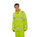 This photograph captures a vibrant yellow Beeswift Super B-Dri Breathable Jacket in XL size. The high visibility jacket features a PU coating and offers optimal protection for outdoor activities.