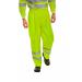 The photo shows Beeswift high visibility trousers and PU overtrousers in Saturn yellow, size 2XL. The trousers have reflective strips and a comfortable fit for maximum visibility and safety in any work environment.
