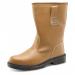 The photograph depicts a pair of Beeswift Rigger Boots, lined with a tan color and in a size 05. The boots are made for rugged and tough work, with a sturdy construction and excellent grip for any job. The tan color adds a touch of style to the practical design.