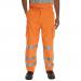 The photograph features a pair of bright orange Beeswift High Visibility Trousers, specifically designed for railway workers. The trousers are size 40T and have the Beeswift logo clearly displayed on the side. The durable material and reflective strips make these trousers an essential safety garment for rail workers.