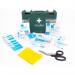 This photo features a Blue Dot vehicle first aid kit in a green box, perfect for travel and emergency situations. The kit includes various blue dot travel first aid items, neatly organized and labeled, ensuring quick and easy access to supplies in times of need. The compact size of the kit makes it convenient for storage in any vehicle.
