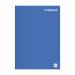 The picture features a set of six blue sugar paper scrapbooks, each measuring 13 x 9 inches and containing 36 pages. The covers are adorned with a rhino stationery logo and the words General Workbooks in bold font. The pages inside are plain for versatile use.