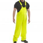 A photo of Beeswift Bibs And Braces Beeswift Super B-Dri Bib and Brace in yellow can be seen, showcasing its durable material and adjustable design. The braces provide extra support while the bib protects against splashes and spills.