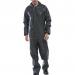 The image shows a pair of olive green Beeswift Super B-Dri coveralls, size XL, with a matching set of weatherproof overalls in the background. The coveralls have a sleek and durable design with the Beeswift logo on the chest and multiple pockets for convenience. These overalls and coveralls are perfect for staying dry and protected during outdoor activities.