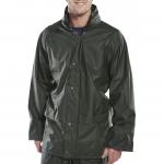 This picture features a Beeswift Super B-Dri Jacket in olive green, size M. The jacket is weatherproof and made of high-quality materials, perfect for protecting you from the rain and wind. The design is sleek and stylish, with a sturdy zipper and multiple pockets for convenience.