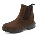 The photograph showcases a sturdy pair of Secor Safety Boots Beeswift Sherpa Dealer Boots in a deep, rich brown tone. The boots feature a classic, sleek design with a lace-up front and a rugged, durable sole. The high-quality leather material is visible, giving off a sense of durability and reliability. The boots are designed to provide support and protection for the feet, with a comfortable fit for all-day wear. Ideal for tough jobs and outdoor activities.