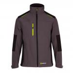 This image showcases a grey and black two-tone FLEX SOFTSHELL JACKET from Beeswift. The jacket has a modern, sleek design with a comfortable fit, making it ideal for outdoor activities. The flex material provides flexibility and durability, while also keeping the wearer warm and dry. The jacket has a full zip front, multiple pockets, and a high collar for added protection.