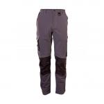 The photograph features a pair of Flex Trousers by Beeswift, in a two-tone grey and black color. The trousers are a size 50R and have the brand name FLEX WORKWEAR written on them. They appear to be made of durable material and have a modern, professional look.