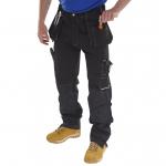 The photo shows a pair of black Beeswift Multi-Purpose Trousers, specifically the Shawbury model in size 50. The trousers have multiple pockets and a comfortable fit, making them suitable for a variety of uses. The black color gives them a sleek and professional look.