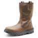 This image features a pair of Secor Safety boots, specifically the Beeswift Sherpa Dual Density Polyurethane Rubber Rigger Boot in a rich brown color. These boots are durable and reliable, perfect for any tough job or outdoor activity. The design includes a unique dual density sole for maximum comfort and protection.