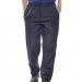 A photo of these Beeswift Springfield Trousers in Navy Blue is a vibrant display of durable workwear. The fabric has a slight sheen and the relaxed fit provides comfortable movement. The trousers feature multiple pockets, a zip and button closure, and are accented with the Beeswift logo.