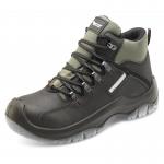 This image shows a pair of Secor Safety Boots by Beeswift Traders in black. They feature the Traxion Boot design and are labeled as size 6.5. These boots are perfect for any job that requires strong, durable footwear.