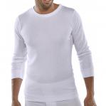 The image is of a white, long sleeve thermal vest made by Beeswift. The vest features a snug fit and is designed to provide warmth and insulation. A subtle logo can be seen on the left side of the chest. The fabric appears to be soft and comfortable. Overall, the vest has a simple and functional design.