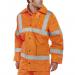 This image shows a bright orange Beeswift high visibility jacket from their lightweight EN471 collection. With the label clearly visible, the jacket is designed to keep workers safe and visible in low light conditions. It is a size 3XL and has the classic high visibility reflective stripes along the arms and torso. The jacket appears to be lightweight and perfect for outdoor work or activities.