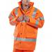 This picture features a bright orange XL sized Beeswift 4-in-1 jacket and bodywarmer. The jacket is made of high visibility material for safety and the bodywarmer can be detached for versatility.