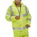 This image shows a bright yellow Beeswift high visibility jacket that can be converted into a bodywarmer. The jacket features multiple pockets and reflective strips for added safety. It is size XL and perfect for outdoor work environments.