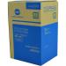 This photograph captures a set of Konica Minolta ink cartridges in vibrant yellow. The sleek, modern packaging features the brand name and model number prominently. The cartridges are neatly arranged and ready for use.