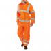 This picture shows a bright orange suit from Beeswift, designed for high visibility with EN471 and EN343 certification. The material is lightweight, making it ideal for outdoor work. The suit is a size 6XL and features the Beeswift logo.