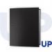 A stack of sleek black 2-ring binders, each with a 25mm spine, lined up neatly on a desk. The UP logo is embossed on the front cover, giving a professional and organized appearance. Suitable for storing standard A4 sized documents.