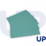 This image showcases a pack of 100 blue UP Square Cut Files and Slipfiles. The files are neatly stacked with the slipfiles in front, creating a square cut shape. The vibrant blue color adds a pop of color to any office space.